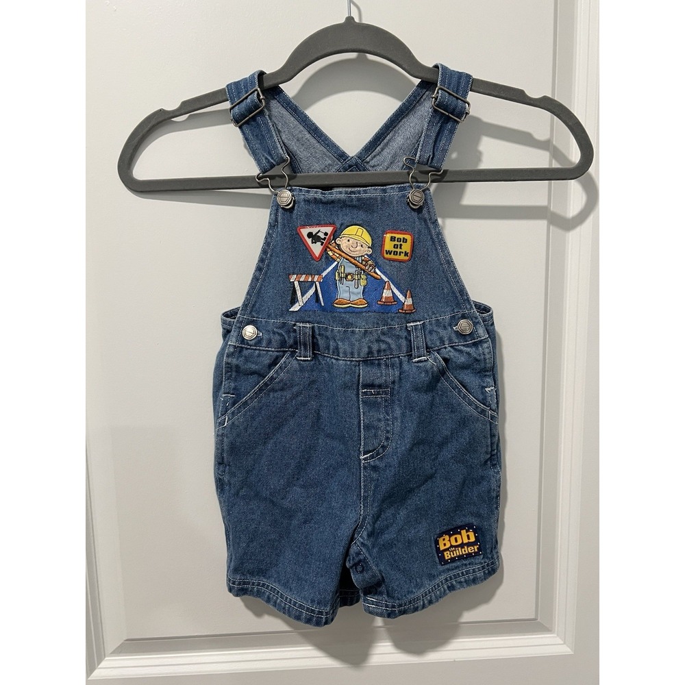 Vintage Bob The Builder Denim Bib Overalls Shorts - 24 Months - Nick Jr 90s Y2K - Picture 1 of 7